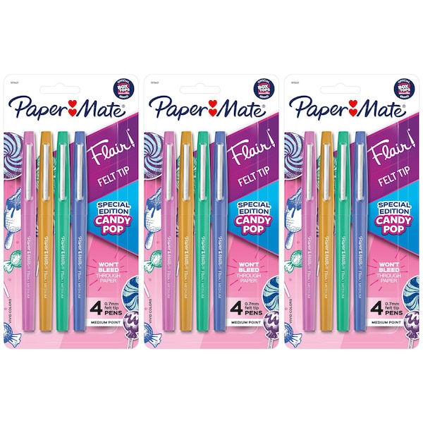 Flair Felt Tip Pens, Medium Point, Candy Pop Pack, Assorted Colors, 12PK